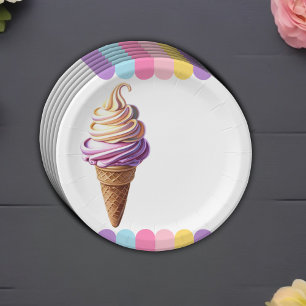 Colourful Pastel Ice Cream Sundae Baby Shower Paper Plate