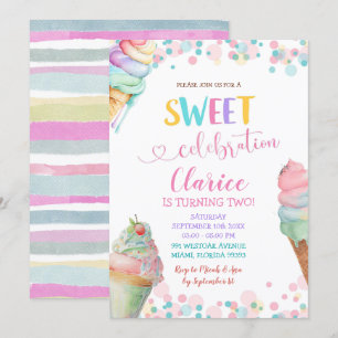 Colourful pastel Ice Cream Sweet Birthday Invitation