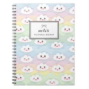 Colourful Pastel Kawaii Clouds Pattern Personalise Notebook