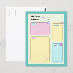 Colourful Pastel Kawaii Cute Daily Planner Postcard