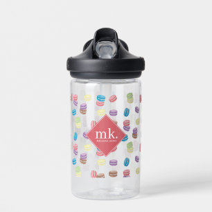 Colourful Pastel Macarons Monogram Water Bottle