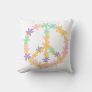Colourful Pastel Mermaid Colours Floral Peace Sign Cushion