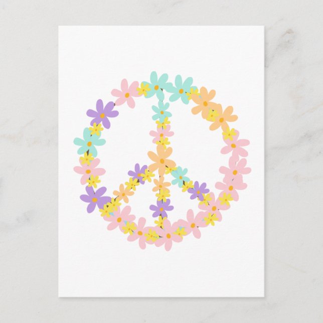 Colourful Pastel Mermaid Colours Floral Peace Sign Postcard (Front)