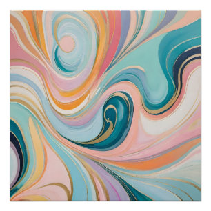 Colourful pastel metallic marble pattern poster