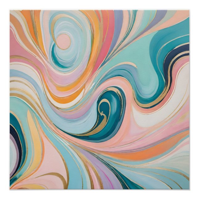 Colourful pastel metallic marble pattern poster (Front)