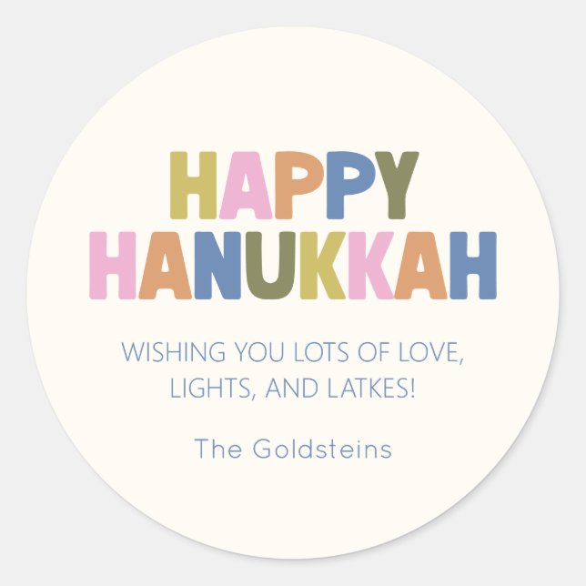 Colourful Pastel Modern Hanukkah Holiday Greeting Classic Round Sticker (Front)