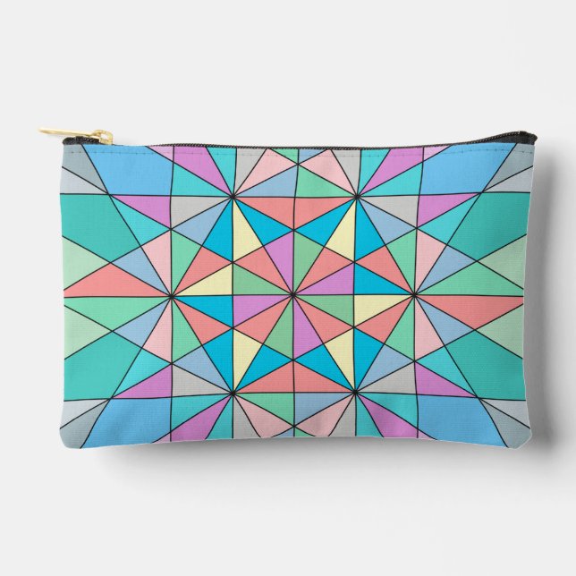 Colourful Pastel Mosaic Triangle Star Pattern Accessory Pouch (Front)