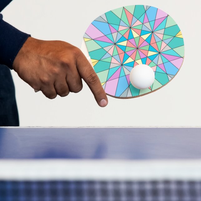 Colourful Pastel Mosaic Triangle Star Pattern Ping Pong Paddle (Insitu)