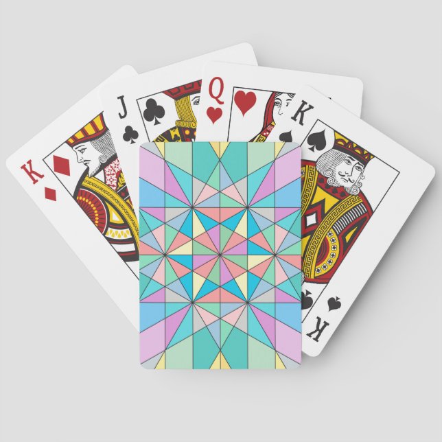 Colourful Pastel Mosaic Triangle Star Pattern Playing Cards (Back)