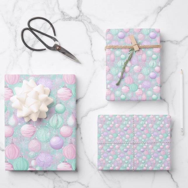 Colourful Pastel Ornaments Christmas Wrapping Paper Sheet (Front)