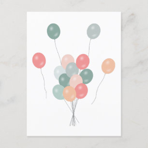Colourful Pastel Party Balloons  Holiday Postcard