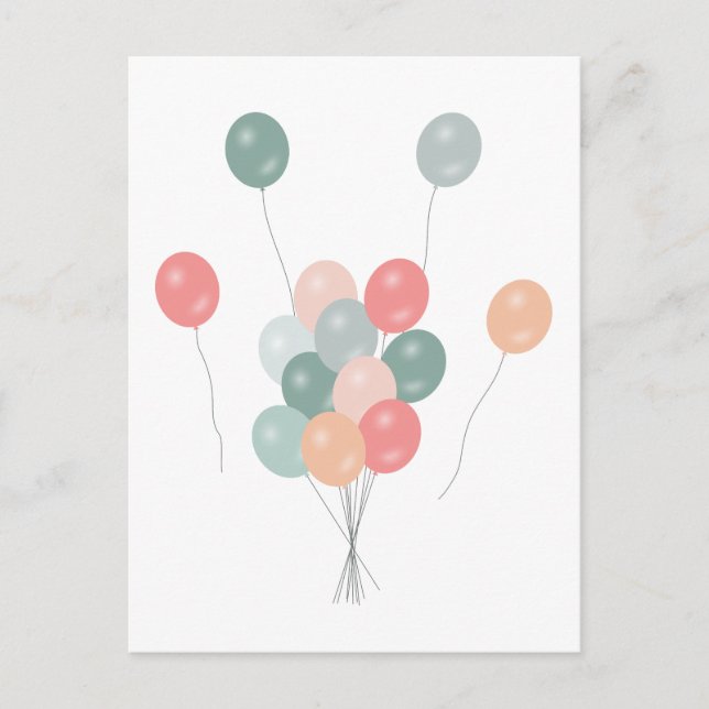 Colourful Pastel Party Balloons  Holiday Postcard (Front)