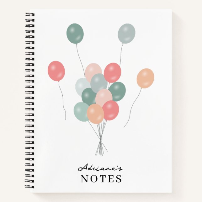 Colourful Pastel Party Balloons Personalised  Notebook (Front)