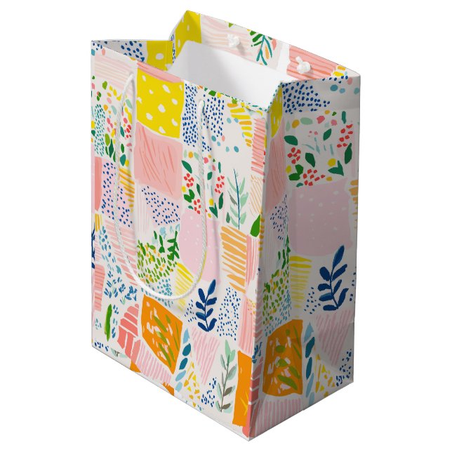 Colourful Pastel Patchwork Preppy Medium Gift Bag (Back Angled)