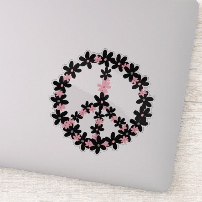 Colourful Pastel Pink Black Floral Peace Sign   (Detail)