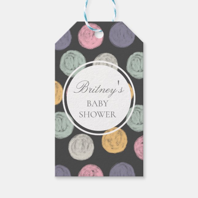 colourful pastel polka dot baby shower favour tag (Front)
