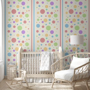 Colourful Pastel Polka Dots and Stripes Wallpaper