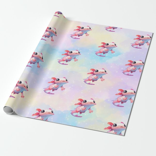 Colourful Pastel Rainbow Axolotl  Wrapping Paper (Unrolled)