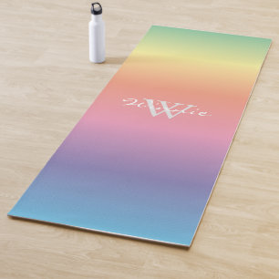 Colourful Pastel Rainbow Colours Monogram Yoga Mat