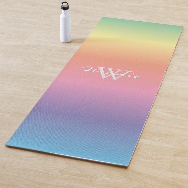 Colourful Pastel Rainbow Colours Monogram Yoga Mat (In Situ)