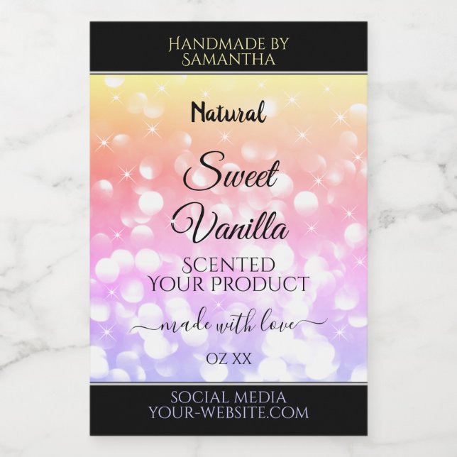 Colourful Pastel Rainbow Glitter Product Labels (Single Label)