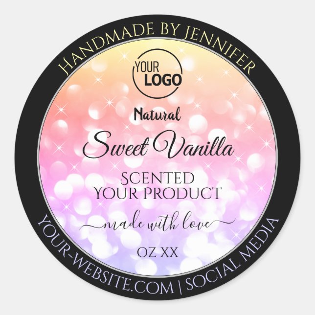 Colourful Pastel Rainbow Glitter Product Labels (Front)