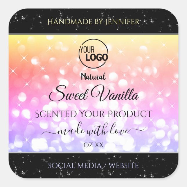 Colourful Pastel Rainbow Glitter Product Labels (Front)