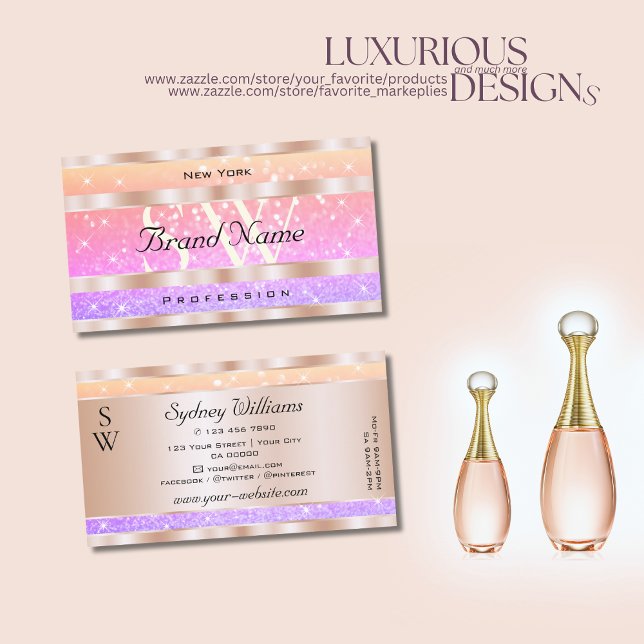 Colourful Pastel Rainbow Glitter Stars and Initial Business Card (Creator Uploaded)