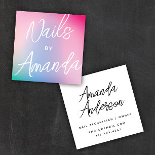 Colourful Pastel Rainbow Modern Calligraphy Script Square Business Card