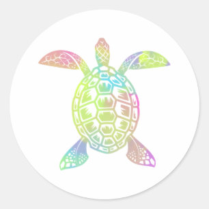 Colourful pastel rainbow sea turtle classic round sticker