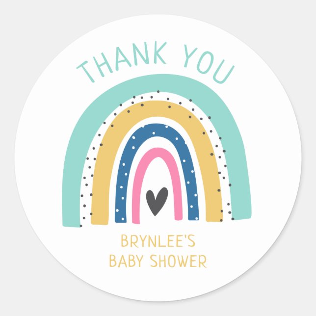 Colourful Pastel Rainbow Thank You Favour Classic Round Sticker (Front)