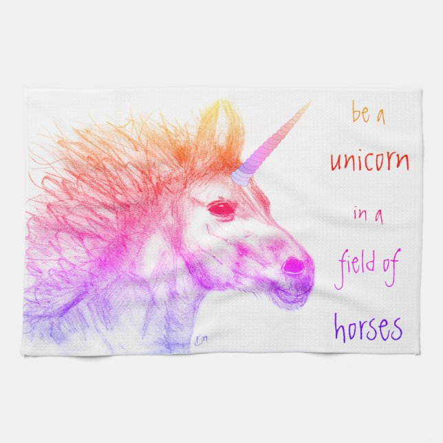 Colourful Pastel Rainbow Unicorn Kitchen Towel (Horizontal)