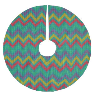 Colourful Pastel Retro Chevron Blue Orange Yellow Brushed Polyester Tree Skirt
