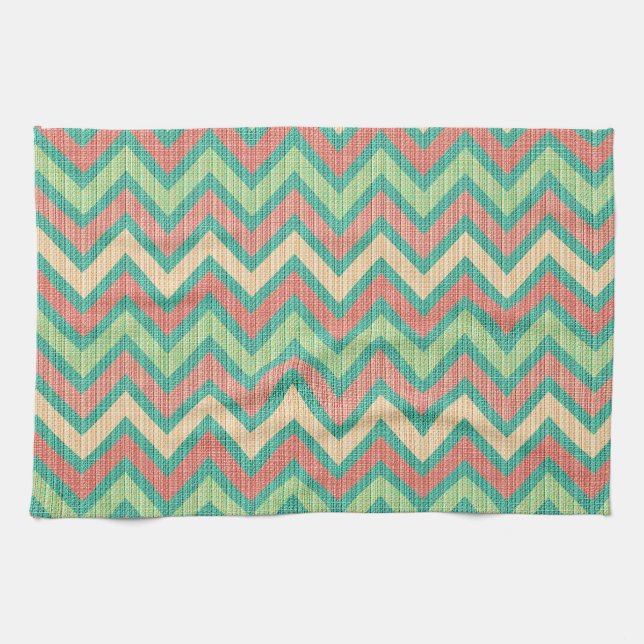 Colourful Pastel Retro Chevron Pattern Texture Tea Towel (Horizontal)