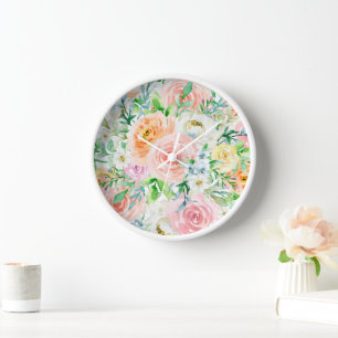 Colourful Pastel Rose Flowers Pattern Clock