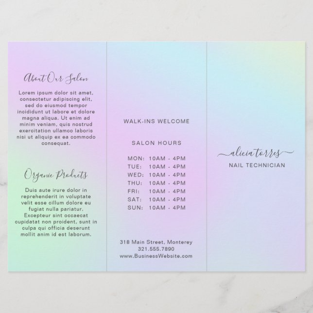 Colourful Pastel Salon Holographic Trifold Brochur (Front)