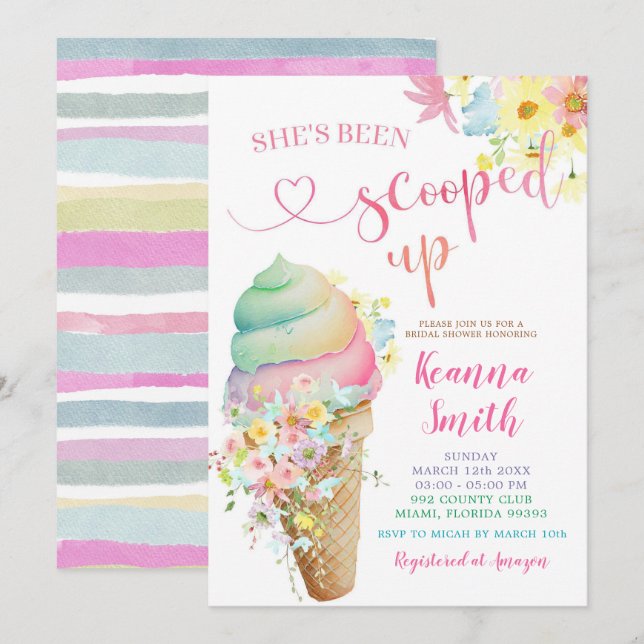 Colourful pastel Scooped up Ice Cream Bridal Showe Invitation (Front/Back)