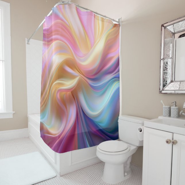 Colourful Pastel Silk Shower Curtain (In Situ)