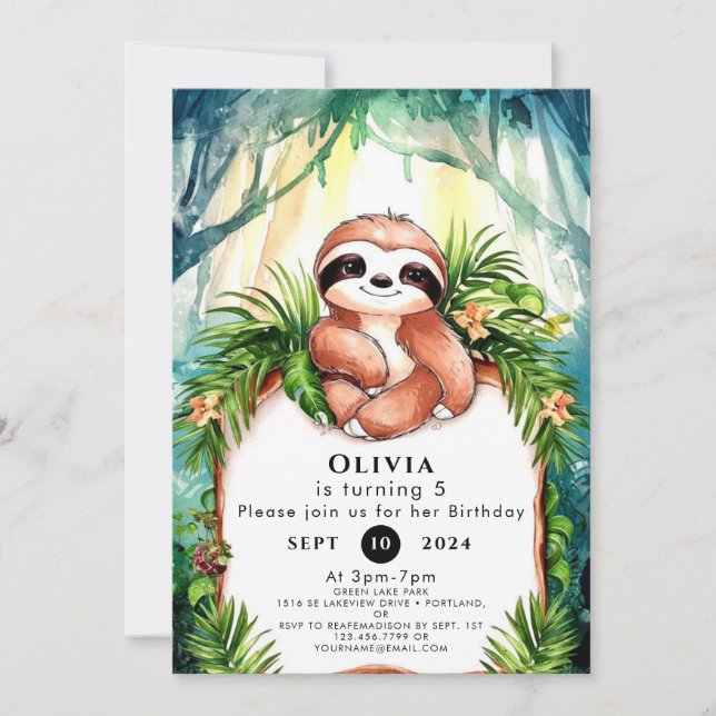 Colourful Pastel Sloth Birthday Invitation (Front)