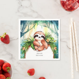 Colourful Pastel Sloth Birthday Napkin