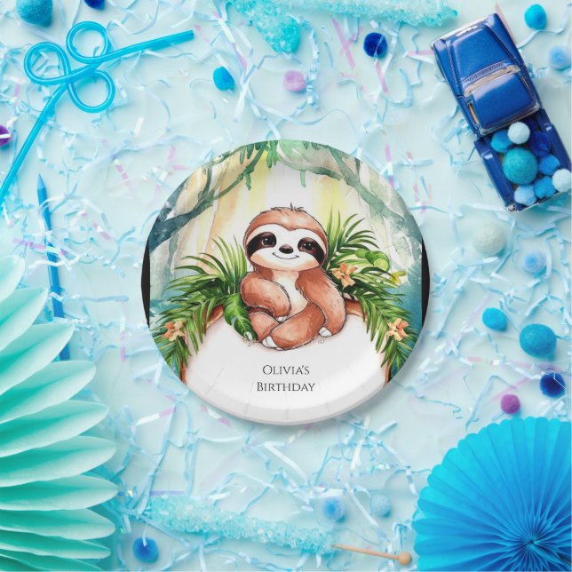 Colourful Pastel Sloth Birthday Paper Plate (Party)