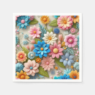 Colourful Pastel Spring 3D Felt Floral Art Paper  Napkin
