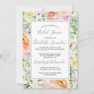 Colourful Pastel Spring Flower Bridal Shower Invit Invitation