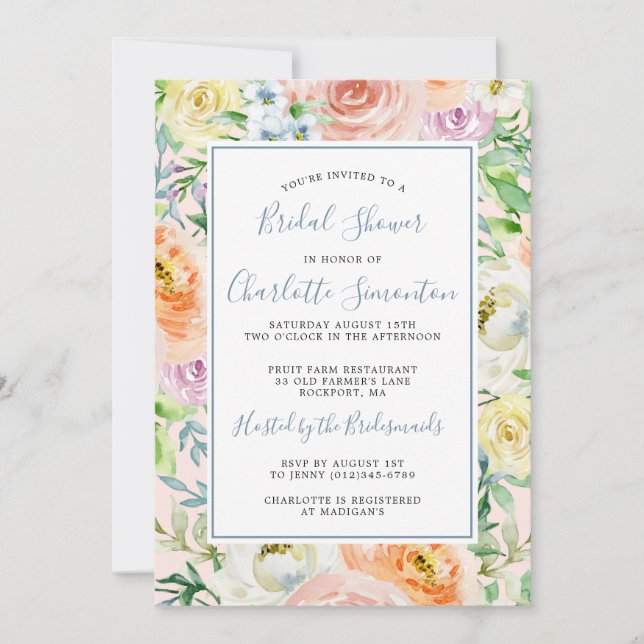 Colourful Pastel Spring Flower Bridal Shower Invitation (Front)