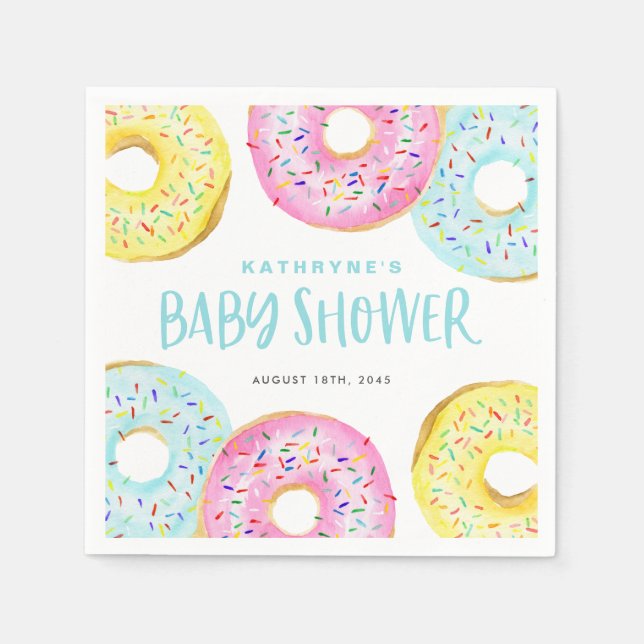Colourful Pastel Sprinkle Doughnuts Baby Shower Napkin (Front)