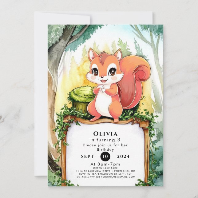 Colourful Pastel Squirrel Birthday Invitation (Front)