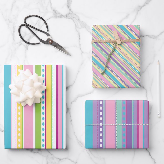 Colourful Pastel Stripes Easter Pattern Cute Moder Wrapping Paper Sheet (Front)