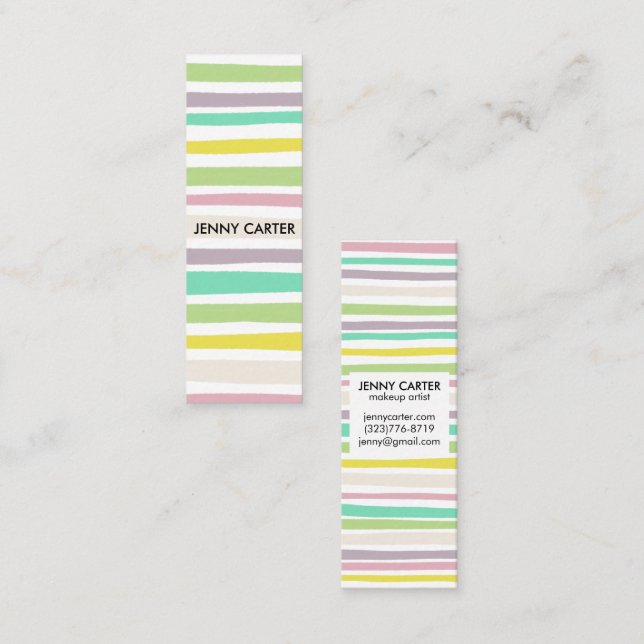Colourful Pastel Stripes Minimalist Cool Mini Business Card (Front/Back)