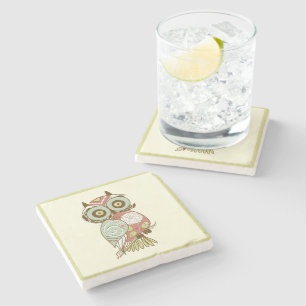 Colourful Pastel Tones Retro Floral Owl Stone Coaster