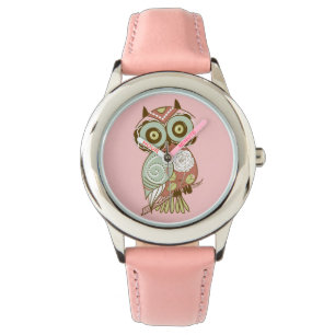 Colourful Pastel Tones Retro Floral Owl Watch
